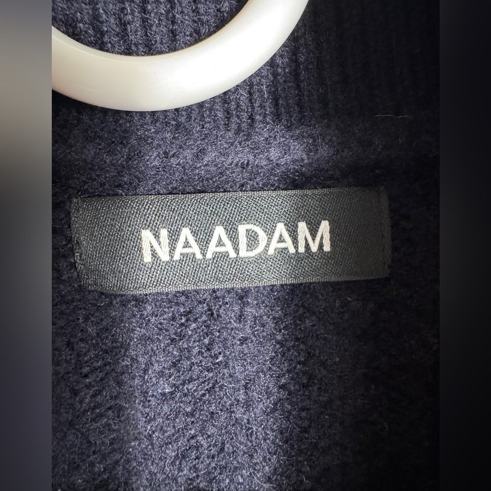 NAADAM Wool Cashmere Shawl Collar Cardigan, Navy, Size M - Picture 5 of 9
